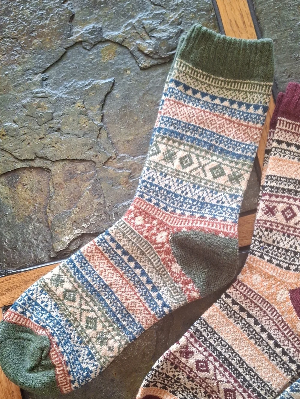 3 Pair Patterned Crew Socks - Multicolor Fair Isle Design